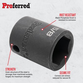 Proferred S30020 3/8" Drive SAE Socket, 5/8" Impact 6 Point