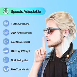 KIDEE Neck Fan, Portable Bladeless Neck Fans, Upgrade 360° Airflow, Super Quiet, 3 Speeds, 4000mAh Personal Wearable Neck Fan, Upgraded Cooling Air Volume USB Rechargeable Hands Free Fan