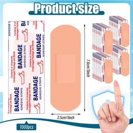 1000 Pcs 1" X 3" Adhesive Bandages Bulk Waterproof Adhesive Breathable Bandages for Sensitive Skin School Nurses Businesses Travel First Aid Kits Homeless Care Supplies Donations