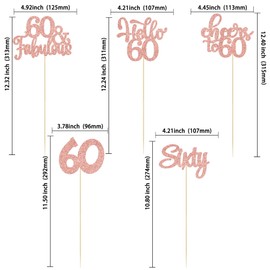 Gyufise 15Pcs 60th Birthday Centerpiece Sticks Sixty Happy 60th Table Flower Centerpieces Sticks Cheers to 60 Floral Decorations for 60th Birthday Party Centerpieces Supplies Rose Gold