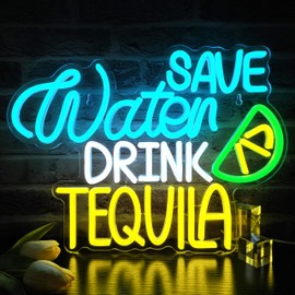 Save Water Drink Tequila Neon Sign Dimmable Tequila Party Led Neon Sign Bar Neon Light up Sign for Home Beer Bar Bedroom Restaurant Man Cave Bistro Club Party Decorations Christmas Birthday Gift