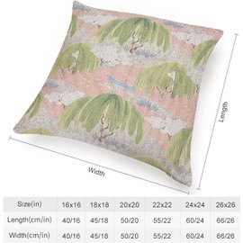 POMOTER Thibaut French Fabric Willow Tree Green Pink Check Throw Pillow Cover,Traditional Checkered Decorative Pillow Cases Cotton Linen Square Cushion Covers for Sofa Couch,18"x18"