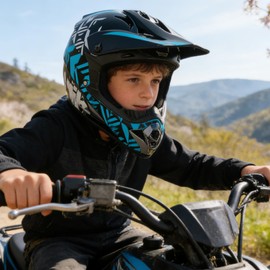 Youth Dirt Bike Helmets Kids Motocross, ATV, BMX, Four Wheeler Mountain Bike, Off-Road Motorcycle Helmet with Goggles, Gloves, Face Shield for Boys Girls - DOT Approved (SY-Blue, X-Small)