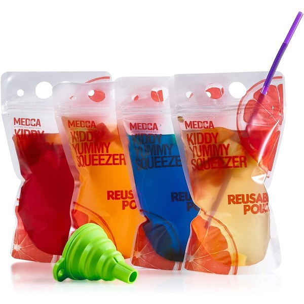 Reusable Drink Pouches 100 Clear Drink Bags + 100 Straws