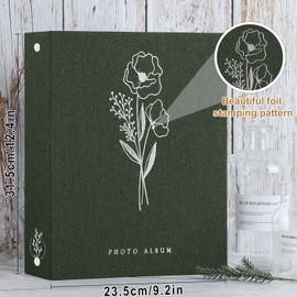 Lanpn Photo Albums A4 50 Photos, Linen Cover Acid Free Pocket Photo Book Picture Album Holds 50 Portrait Only A4 Picture (Green,21x30 cm)