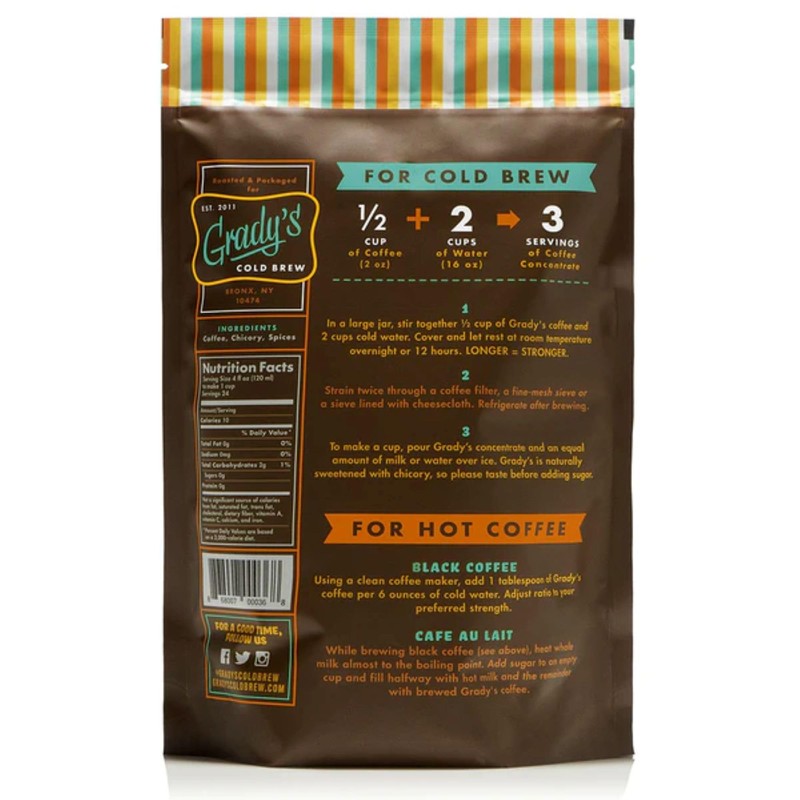 GRADY'S COLD BREW, New Orleans Style, 100% Arabica Medium Dark