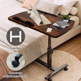 DOKKOME Medical Adjustable Overbed Bedside Table with Wheels, Mobile Standing Desk Laptop Computer Cart with Phone Holder and Drawer for Hospital and Home Use