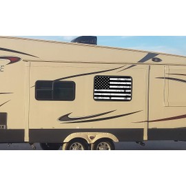 26x32 Distressed Black and White American Flag Universal RV, Camper, 5TH Wheel, Toyhauler Window 50/50 Perforated Tint Vinyl Decal