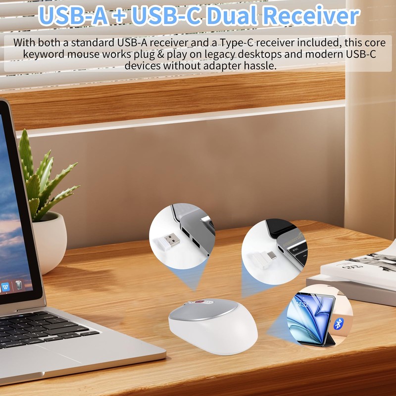 KUYHRF Dual Mode Wireless Bluetooth Mouse - USB-C & USB-A
