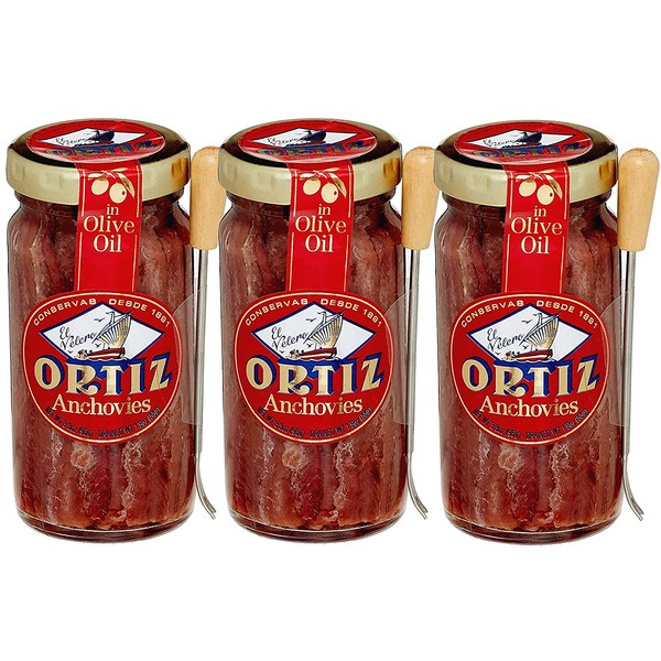 Ortiz Anchovies (Anchoas), 3.5-Ounce Jars (Pack of 3)