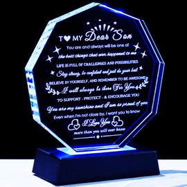 Arikyrist Son Gifts with Coloful LED Base Meaningful Birthday Gifts for Son from Mom Dad Inspirational Crystal Keepsake for Graduation Gifts for Adult Son To My Son Present on Fathers Day Christmas Valentines