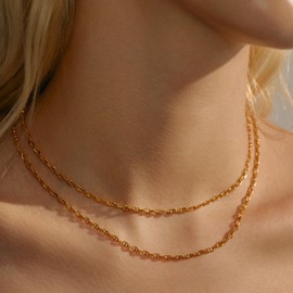Gold Thin Chain Necklaces for Women, 18K Gold Plated Dainty Gold Mariner Cuban Link Chains Adjustable Trendy Layered Necklace Stack for Women Jewelry Gifts, Multiple Ways to Wear
