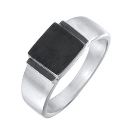 Kuzzoi 0607311422 Men's Signet Ring Square Matt Oxidised in Solid 925 Sterling Silver, Classic Men's Silver Ring (10 mm), Band Ring for Men in Ring Size 60 - 66, Sterling Silver