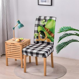 shuownshg St Patricks Day Chair Covers Set of 6 Shamrock Gnome Dining Chair Seat Cover Stretch Removable Green Chair Slipcover Protector for St Patrick's Dining Room Kitchen Home Decor