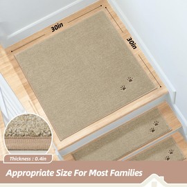 BEQHAUSE Stair Landing Rug Non-Slip 30"x30", Square Stair Landing Mats for Stairs Washable, Carpet Stair Treads Matching Mats for Wooden Steps Indoor Landing Rugs Surface Polyester TPE Backing, Beige