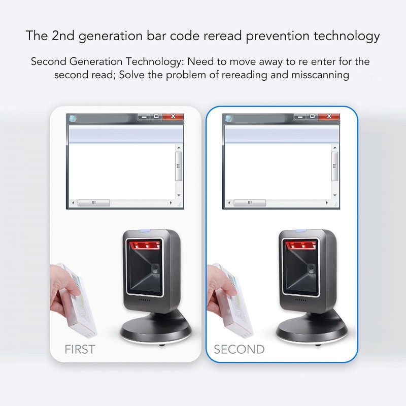 2D Hands Free Barcode Scanner QR Barcode Omnidirectional USB Wired