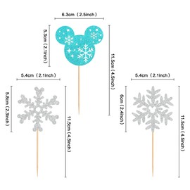 Ercadio - Paquete de 24 adornos de copos de nieve inspirados en mouse, copos de nieve, copos de nieve, adornos para tartas de Navidad, decoración de pasteles de invierno para baby shower, suministros para fiesta de cumpleaños