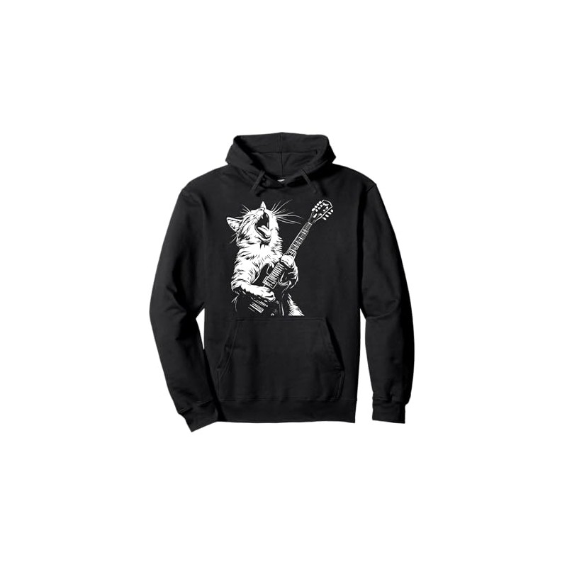 Funny Cat Playing Guitar Pullover Hoodie