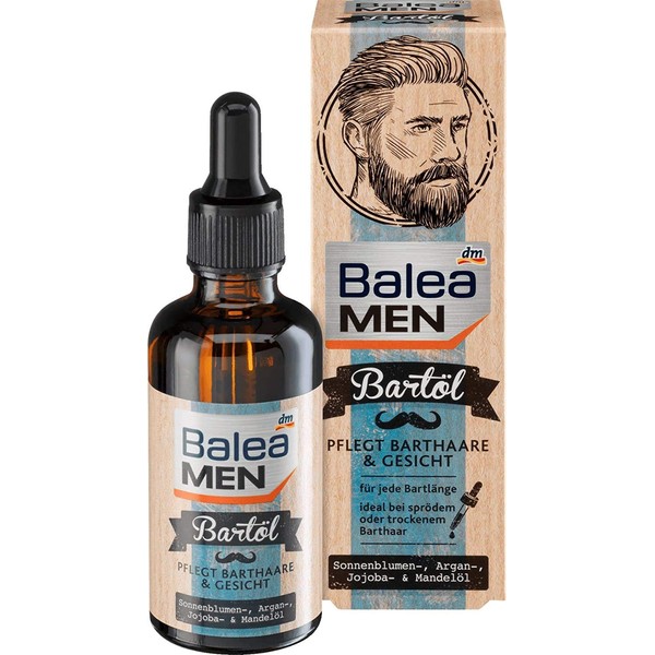 Balea Men Beard Oil with Sunflower, Argan, Jojoba and Almond Oil Prevents tension Vegan 50 ml
