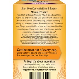 Yogi Tea Rich & Robust Morning Vitality - 16 Bags per Pack (6 Packs) - Organic Adaptogen Tea Perfect for the Morning - Includes Puerh Leaf, Roasted Chicory Root, Cinnamon Bark & More