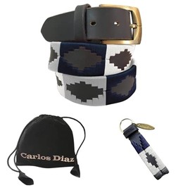 CARLOS DIAZ Men's Women's Premium Unisex Brown Leather Embroidered Designer Polo Belt, brown