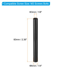 PATIKIL 2pcs M3 Metal Threaded Standoff Spacer Nuts, Round Aluminum Spacers Female Coupling Screws, 1/8" ID x 1/4" OD, Black 3x6x60mm