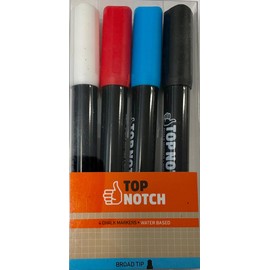 Top Notch Chalk Markers Broad Tip Water Based White Red Blue Black