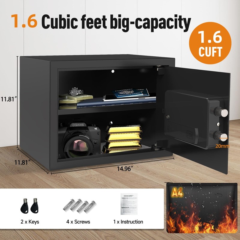 Goldenkey 1.6 Cu.Ft Classic Fireproof Safe with Charging Port –