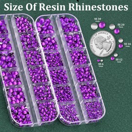 TINKRSTUFF Resin Rhinestones for Crafting with B7000 Jewelry Glue, 2 Boxes Dark Violet Flatback Crystals with 3Pcs 10ml Glue for Bedazzling Crafts Nail Art Makeup, Non Hotfix Gems for Clothing Shoes