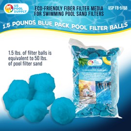 U.S. Pool Supply 1.5 lbs Blue Pool Filter Balls - Eco-Friendly Fiber Filter Media for Swimming Pool Sand Filters (Equals 50 lbs Pool Filter Sand) - Highly Efficient Water Filtration Sand Replacement