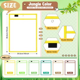 24 Pcs Dry Erase Pocket Reusable Sleeves 10" x 14" Clear Plastic Sheet Protectors with Markers and Mini Dry Erasers for Paper Teacher Classroom(Assorted Color)
