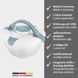 Westmark Salad Butler Bowl with Carry Handles and Dressing Container Capacity 6.5 Litre Plastic, Praktika, Transparent/White/Blue, 2422227B