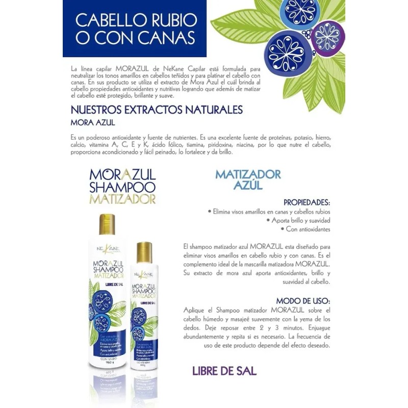 Shampoo Matizador Mora Azul Nekane 960 G Rubios Canas