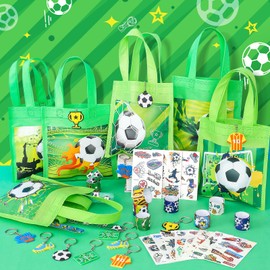 Football Party Bags Children's Birthday Set of 48 Football Party Bags Snap Bracelet Children Key Ring Temporary Tattoos Stickers Football Give Aways Children's Birthday Party for Boys Girls