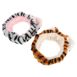 Baluue 2pcs Animal Ears Makeup Headband for Face Wash Skincare Cute Fuzzy Hairband Tiger Print for and Cosmetic Use