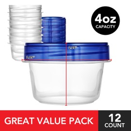 Stock Your Home 4oz Plastic Containers with Twist Top Lids (12 Pack), 1/2 Cup Small Freezer Containers for Leftover Food, Airtight Reusable Soup Containers with Lids, Microwave and Dishwasher Safe