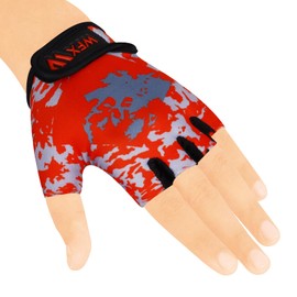 WFX Kids Cycling Gloves Short Half Finger Fingerless Gloves Padded Fastened Children Kid BMX Bike Safety Hand Protect Cycling Climbing Weight Lifting Workout Bicycle Gloves (Red Camo, M)