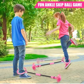 Chridark Ankle Skip Ball for Kids - Foldable Flash Wheel Skip Ball, Outside Game Toys for Kids & Adults, Gift for Boys & Girls Age 5 6 7 8 9 10 Years Old, Pink