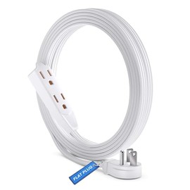 Maximm Cable 3 Feet Flat Plug Extension Cord/Wire, Multi Outlet - 3 Prong Angled Plug Extension Cord - White UL Certified