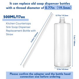 Singhoow Updated Soap Dispenser Bottle for Kitchen Sink Replacement 500 ML/17 oz Under Sink Soap Dispenser Bottle with Straw Suitable for Dishwashing Liquid Hand Lotion
