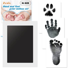 Zemiu XL Size Baby Imprint Set, 1 Piece Baby Handprint and Footprint Set, Clean Touch Ink Pad for Newborns/Baby Shower/Family Gift, Paw Print Set - Black