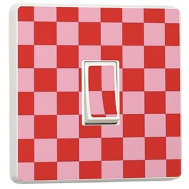 stika.co Pack of 2 Pink and Red Checker Print Vinyl Sticker Cover, Skin for Single or Double Light Switch (Single Switch)