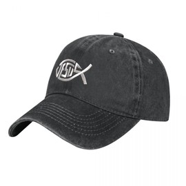 MOLIAN Jesus Christian Fish Embroidered Baseball Cap for Men Women - Adjustable Cotton Washed Dad Hat Black