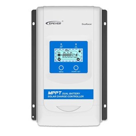 EPEVER 20A MPPT Dual Battery Solar Charge Controller 12V/24V Auto Max. PV 100V DuoRacer 20 Amp Controller for RV Camper Caravan Boat Trailer fit for Sealed, Gel, Flooded, Lithium Battery