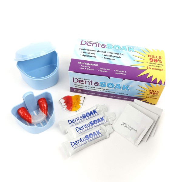 DentaSOAK® Starter Kit - Mouthguard, Retainer, Denture, Appliance Cleaner – 100% Safe – Non-Toxic, Persulfate Free, Gluten Free & Alcohol Free – 3 Month Supply – Mint Scented