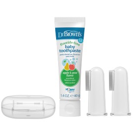Dr. Brown's Dr. Brown's 100% Silicone Baby Finger Toothbrush and Toothpaste Set, 2-Pack Toothbrush with Storage Case, Fluoride-Free Apple Pear Toddler Toothpaste