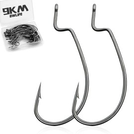 9KM DWLIFE Offset Hooks for Bass Fishing Worm Hooks Wide Gape High Carbon Steel Black Sharp Corrosion Resistant for Saltwater and Freshwater Texas Rig for Bass, Suzuki, and Tiji