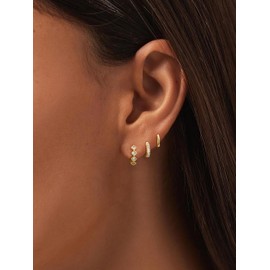 Feskive Gold Hoop Earrings Set for Women ，Dainty 14K Real Gold Plated Cubic Zirconia Cute Stud Earrings Hypoallergenic Small Hoop Earrings Dangle Cartilage Huggie Earrings Gold Jewelry for Women