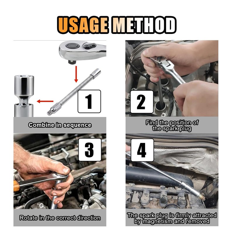 JOYCOURT 14mm&16mm Magnetic Swivel Spark Plug Socket, Thin Wall 3/8
