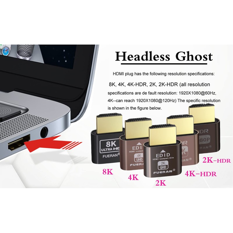 Fueran HDMI Dummy Plug Headless Ghost Display Emulator Premium Aluminium